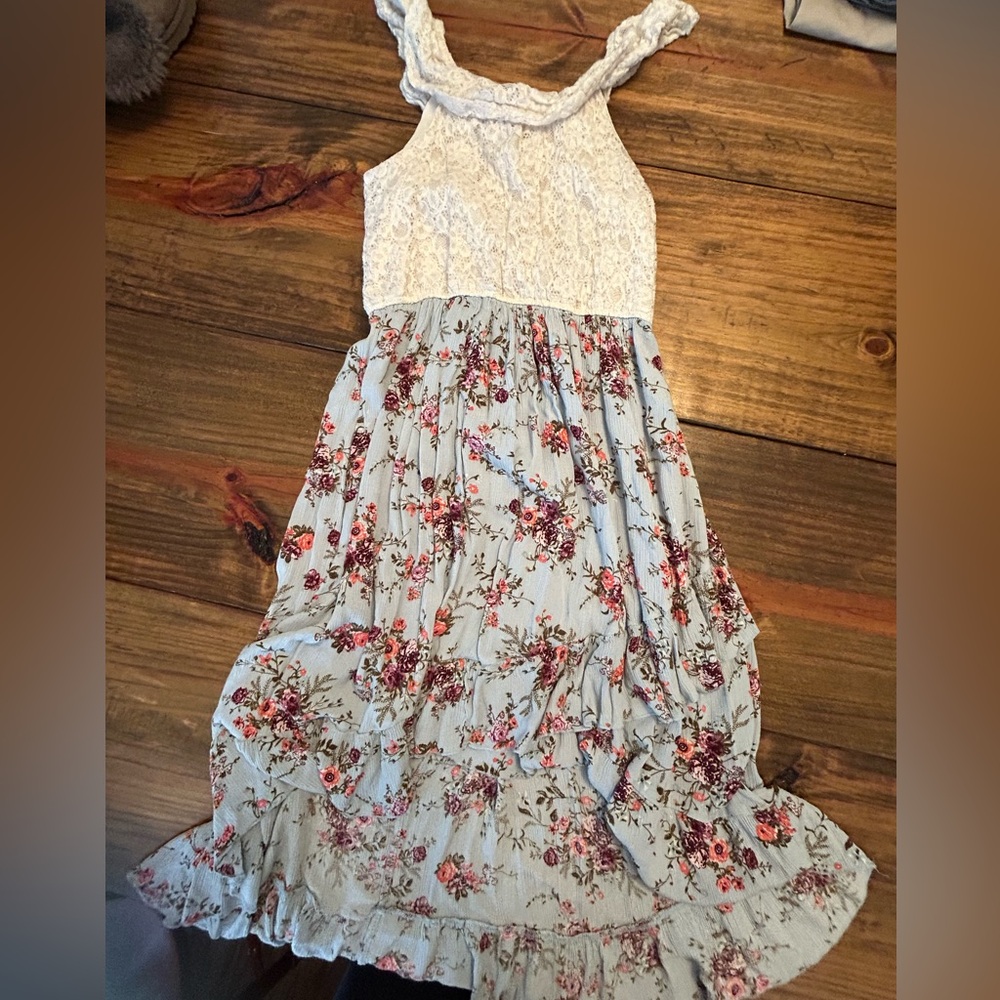✨Knitworks White and Blue Floral Kids Dress